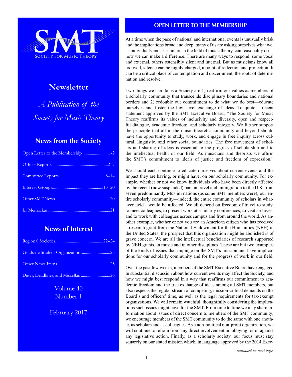 Newsletter a Publication of the Society for Music Theory