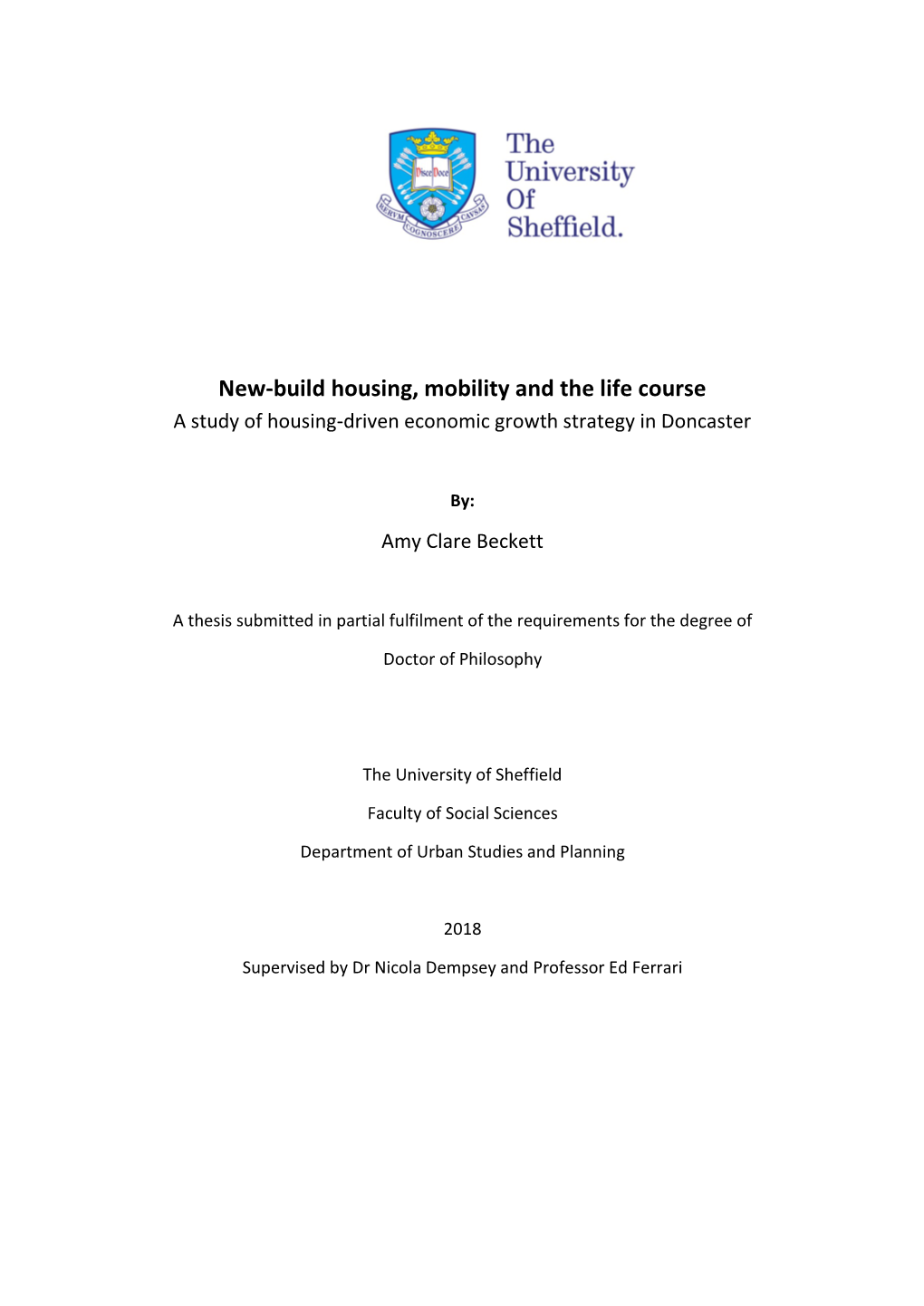 New-Build Housing, Mobility and the Life Course a Study of Housing-Driven Economic Growth Strategy in Doncaster