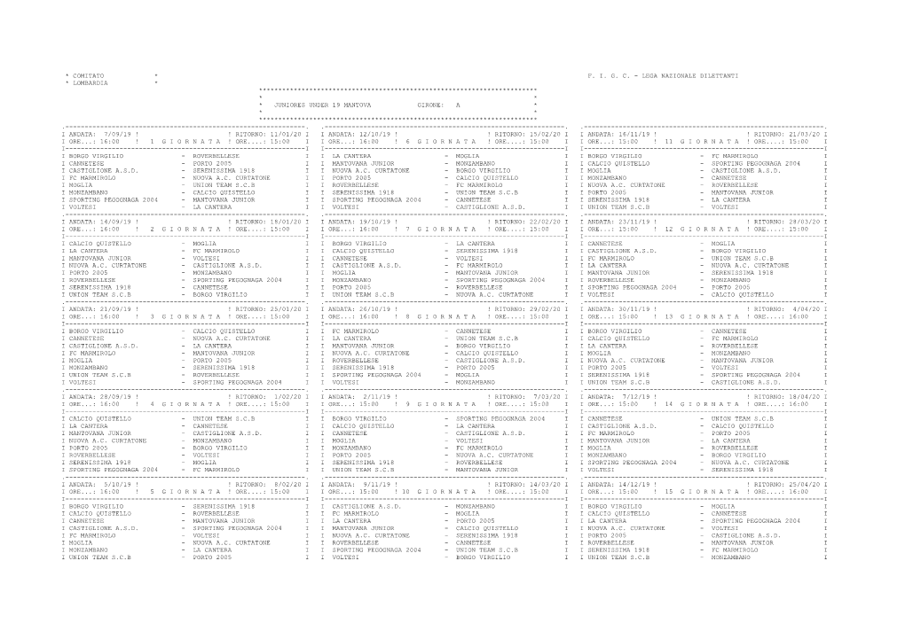 Juniores Under 19 Mantova Girone: a * * * ************************************************************************