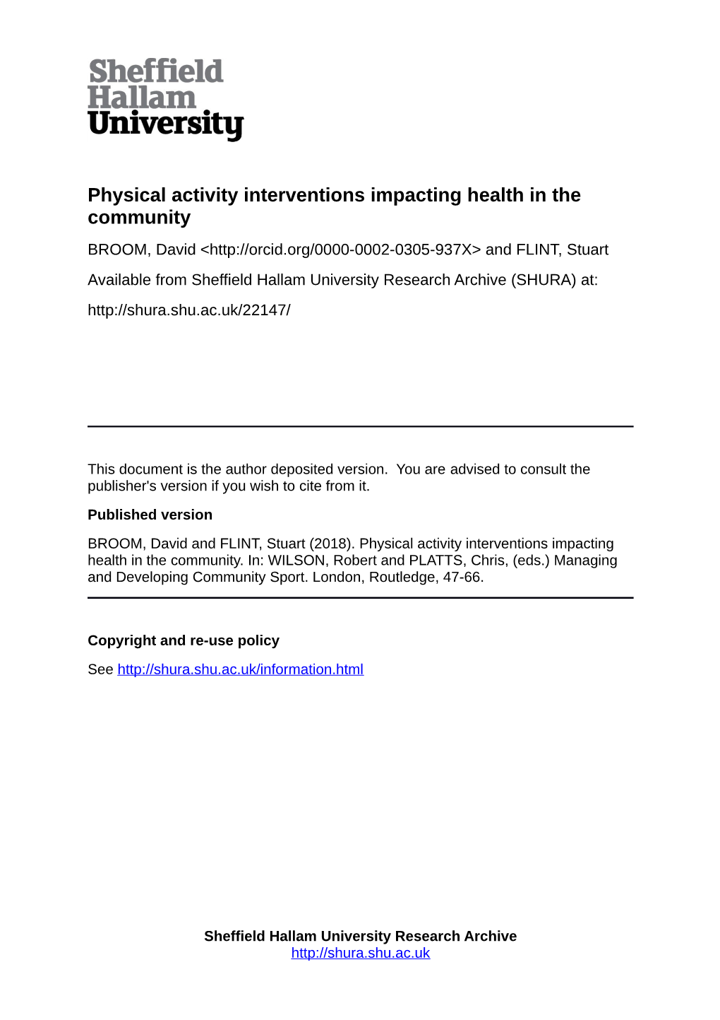 Physical Activity Interventions Impacting Health in the Community