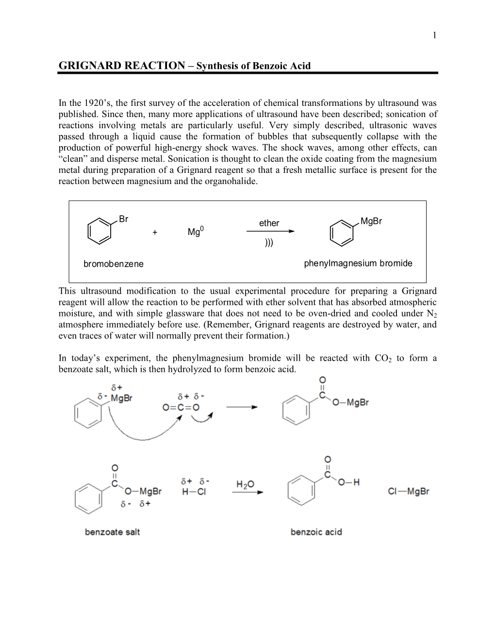 GRIGNARD REACTION – Synthesis of Benzoic Acid