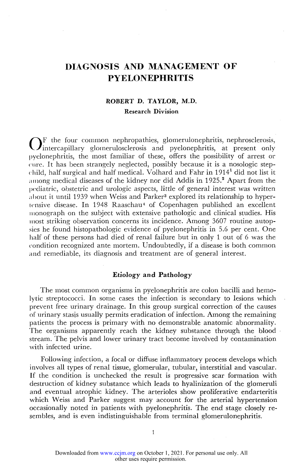 Diagnosis and Management of Pyelonephritis