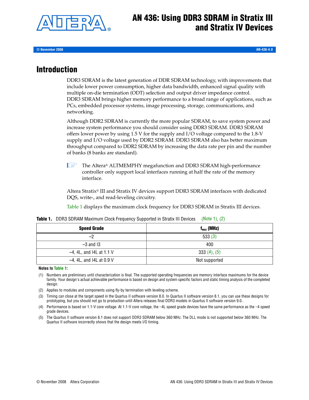 AN 436: Using DDR3 SDRAM in Stratix III and Stratix IV Devices.Pdf