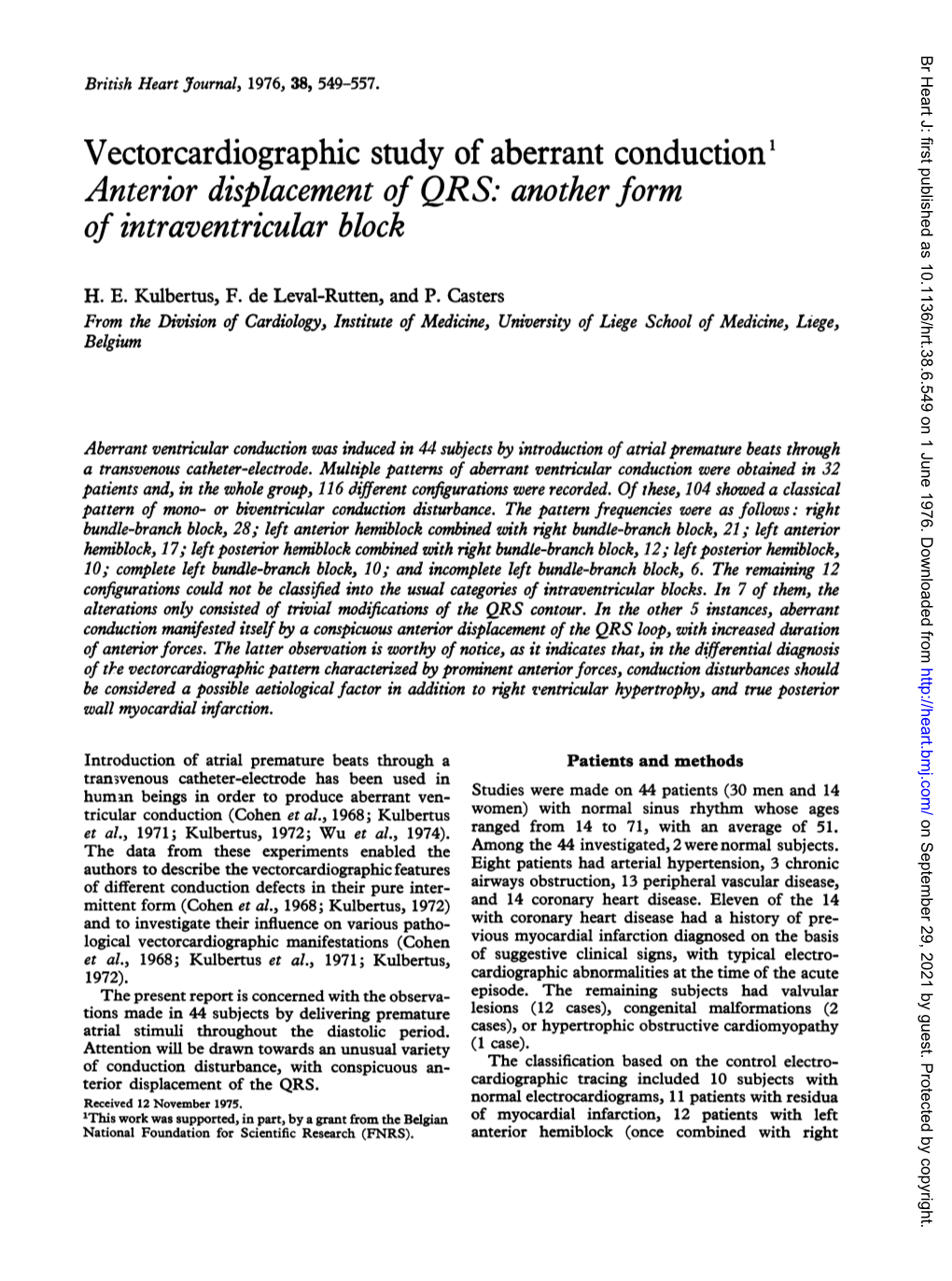 Vectorcardiographic Study of Aberrant Conduction' of Intraventricular Block