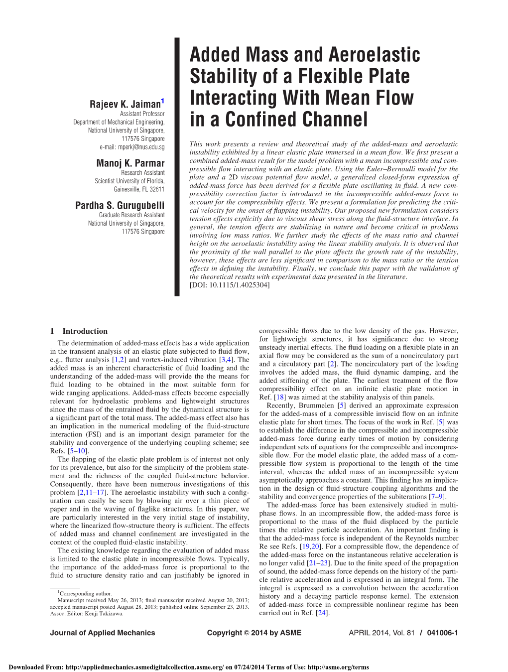 Added Mass and Aeroelastic Stability of a Flexible Plate Interacting With