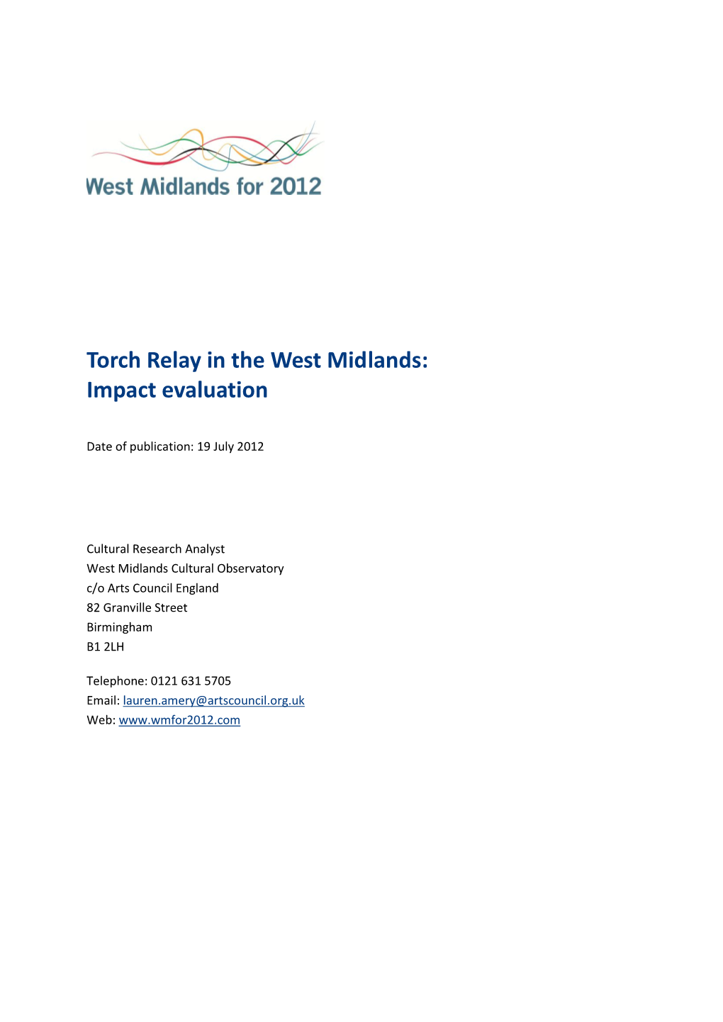 Cultural Olympiad in the West Midlands: an Evaluation of Impact