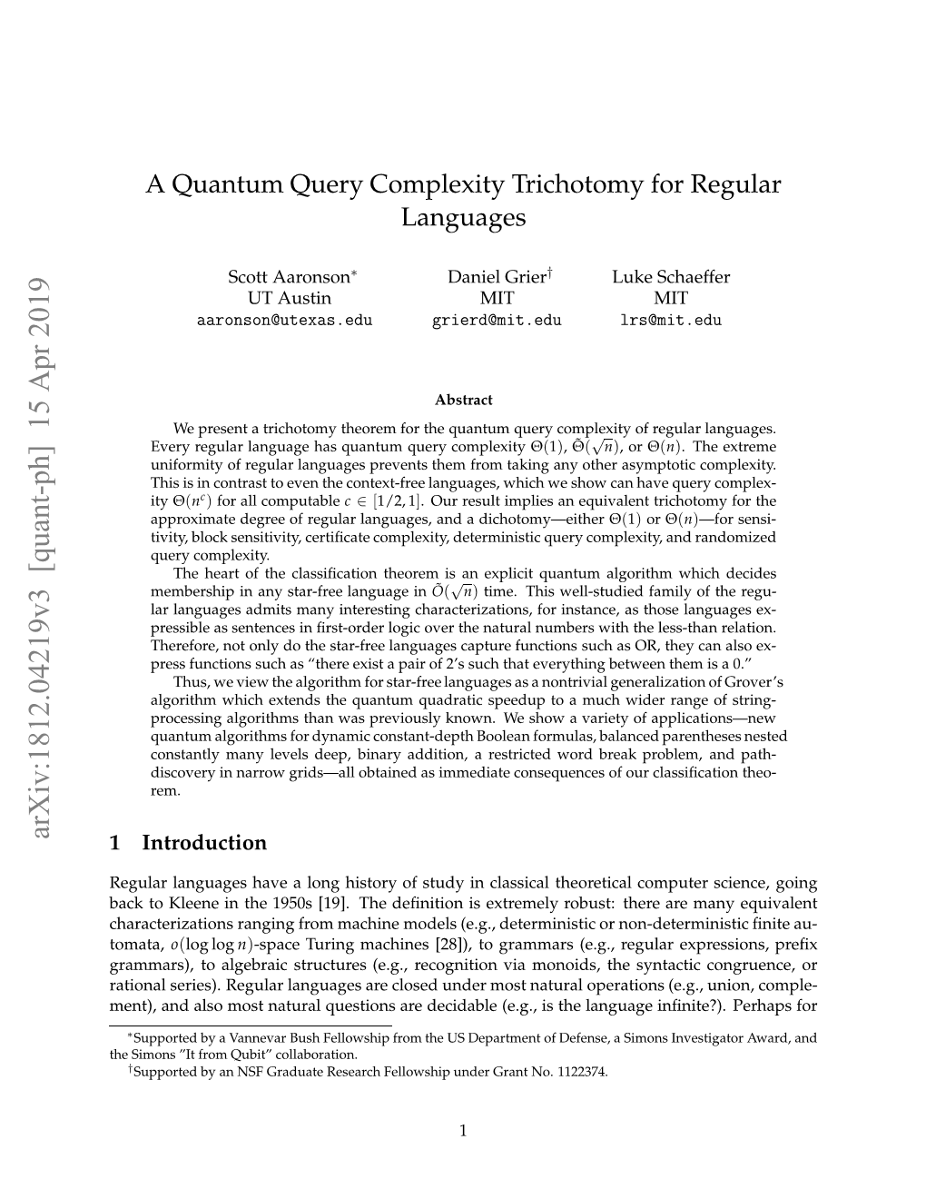 A Quantum Query Complexity Trichotomy for Regular Languages