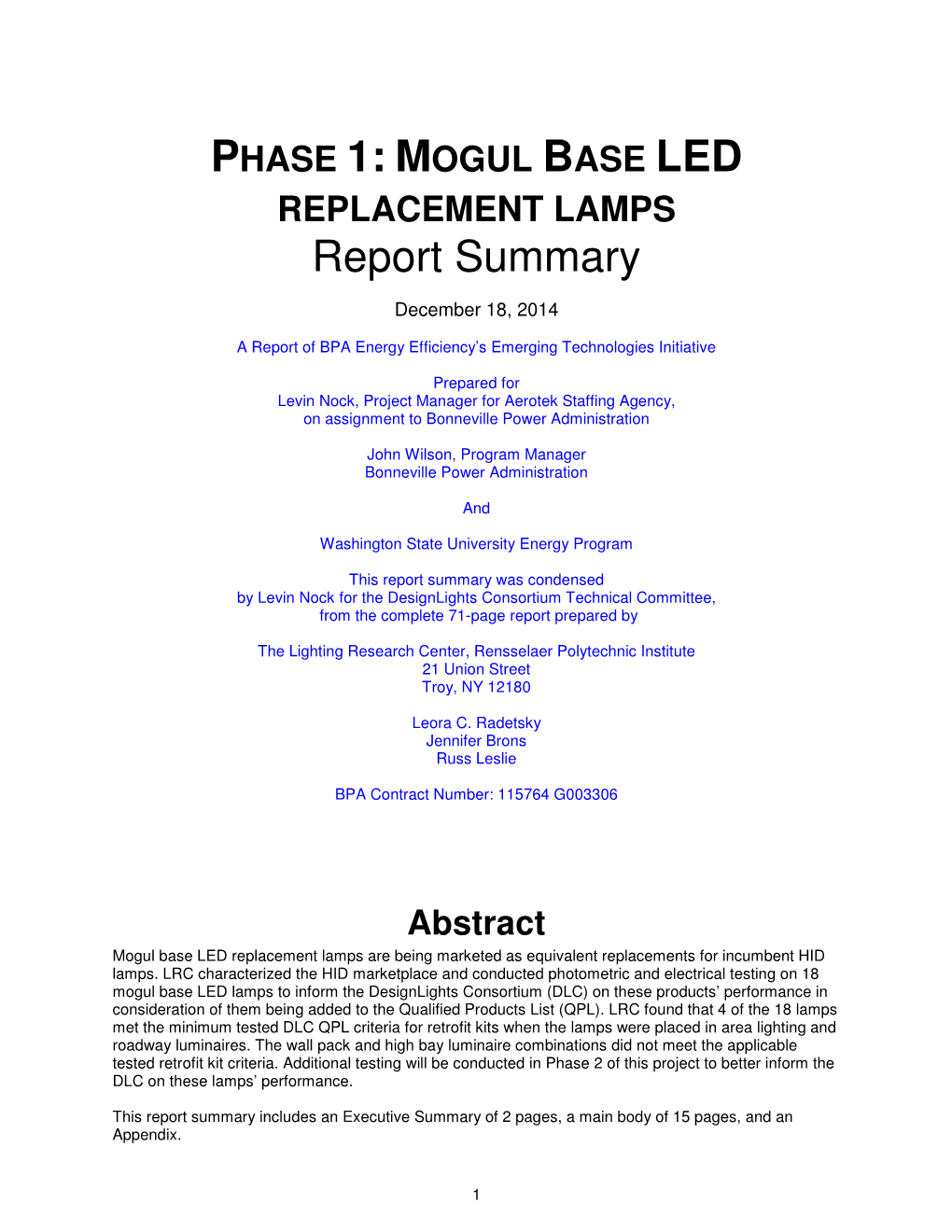 MOGUL BASE LED REPLACEMENT LAMPS Report Summary