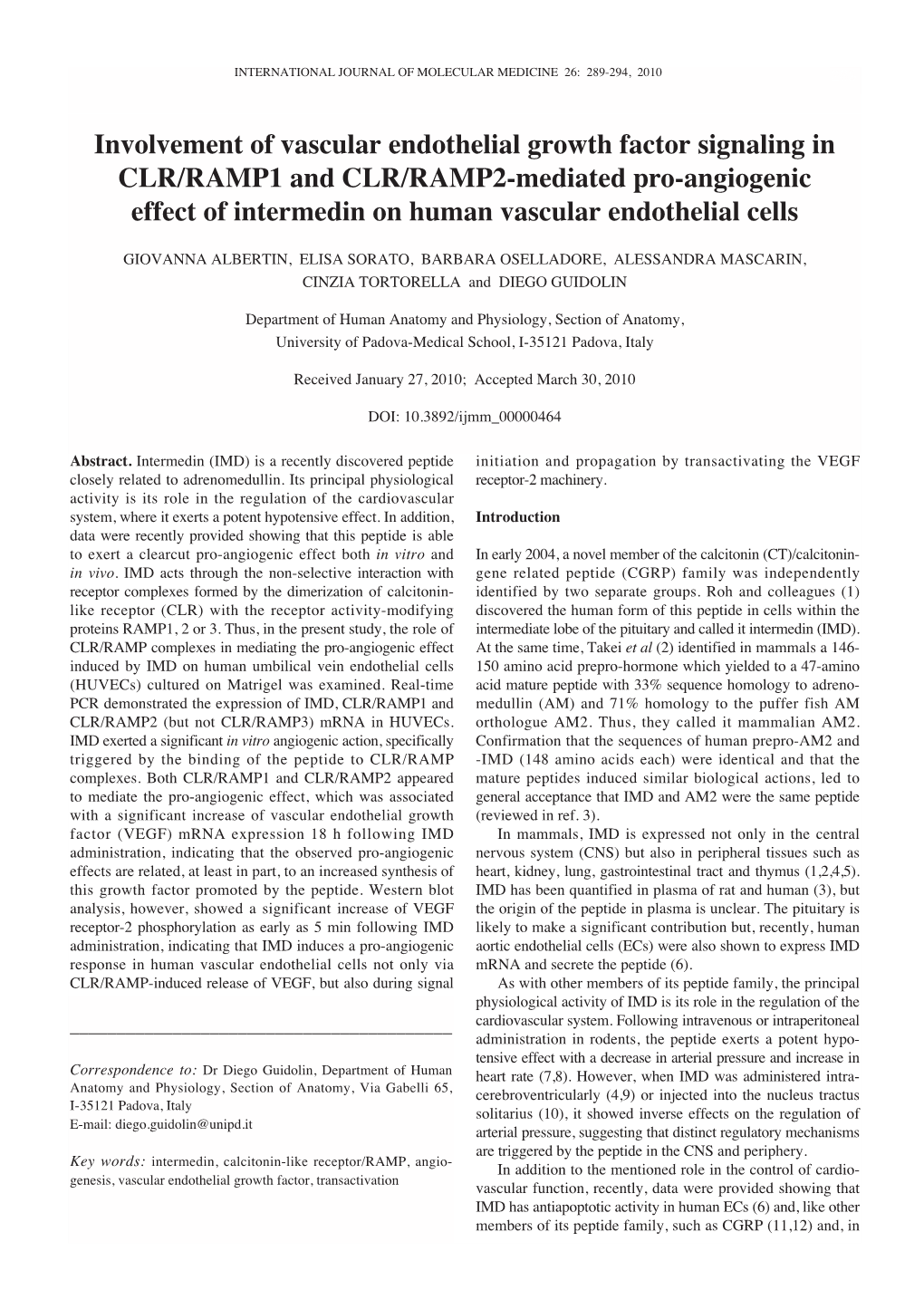 Involvement of Vascular Endothelial Growth Factor Signaling in CLR/RAMP1 and CLR/RAMP2-Mediated Pro-Angiogenic Effect of Interme