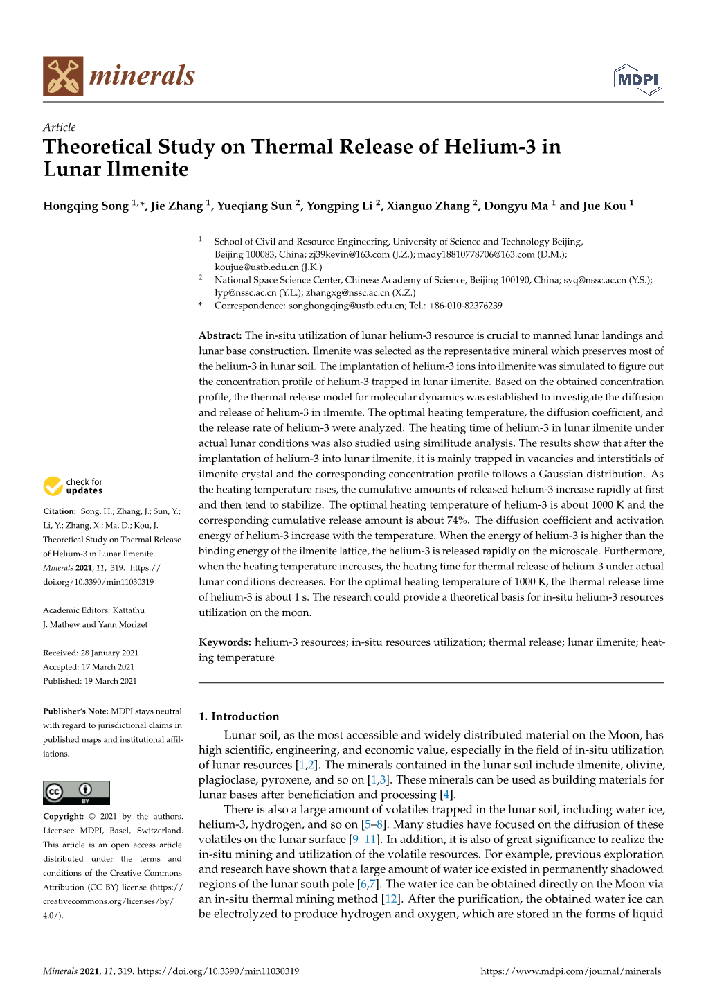 Theoretical Study on Thermal Release of Helium-3 in Lunar Ilmenite