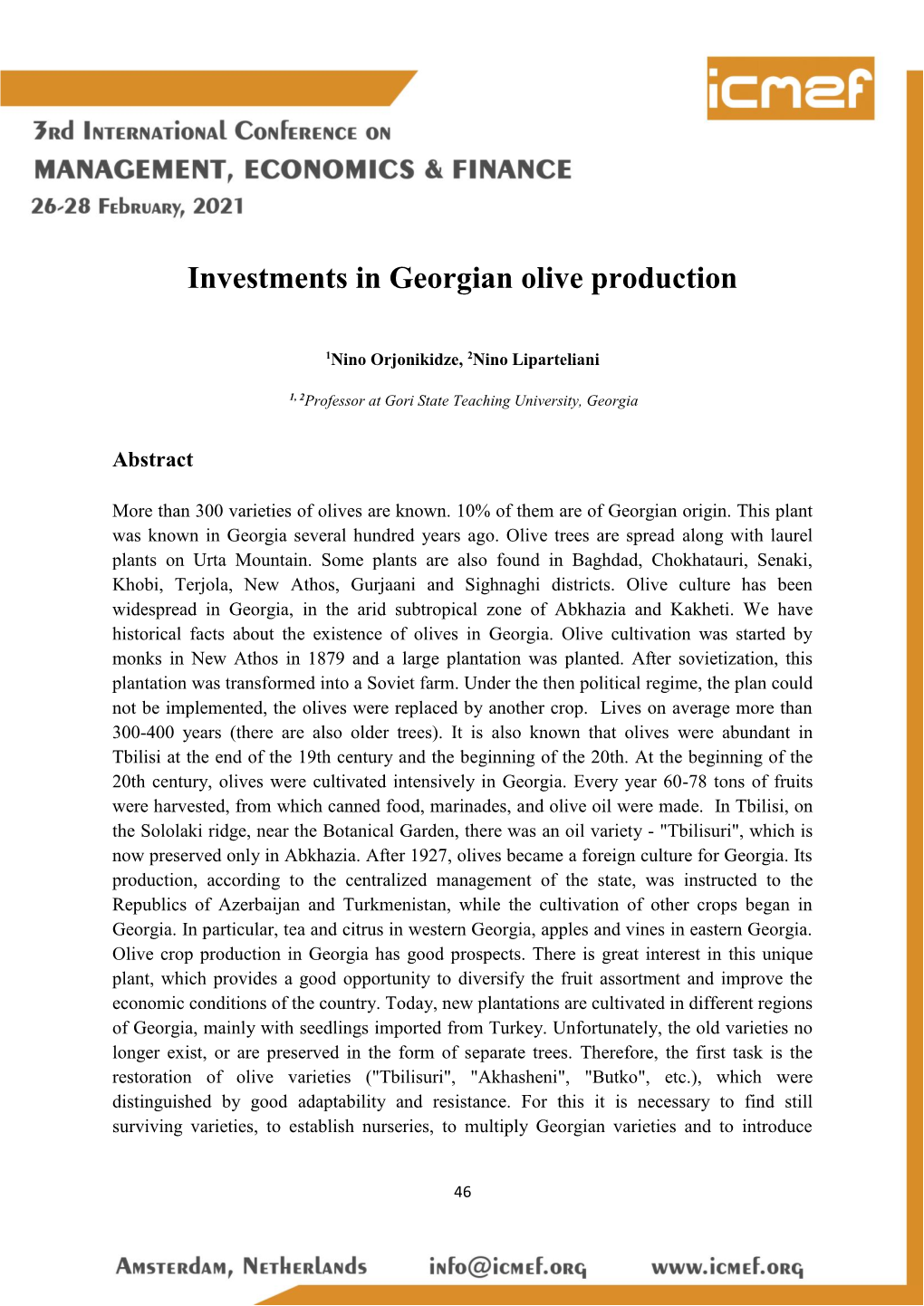 Investments in Georgian Olive Production