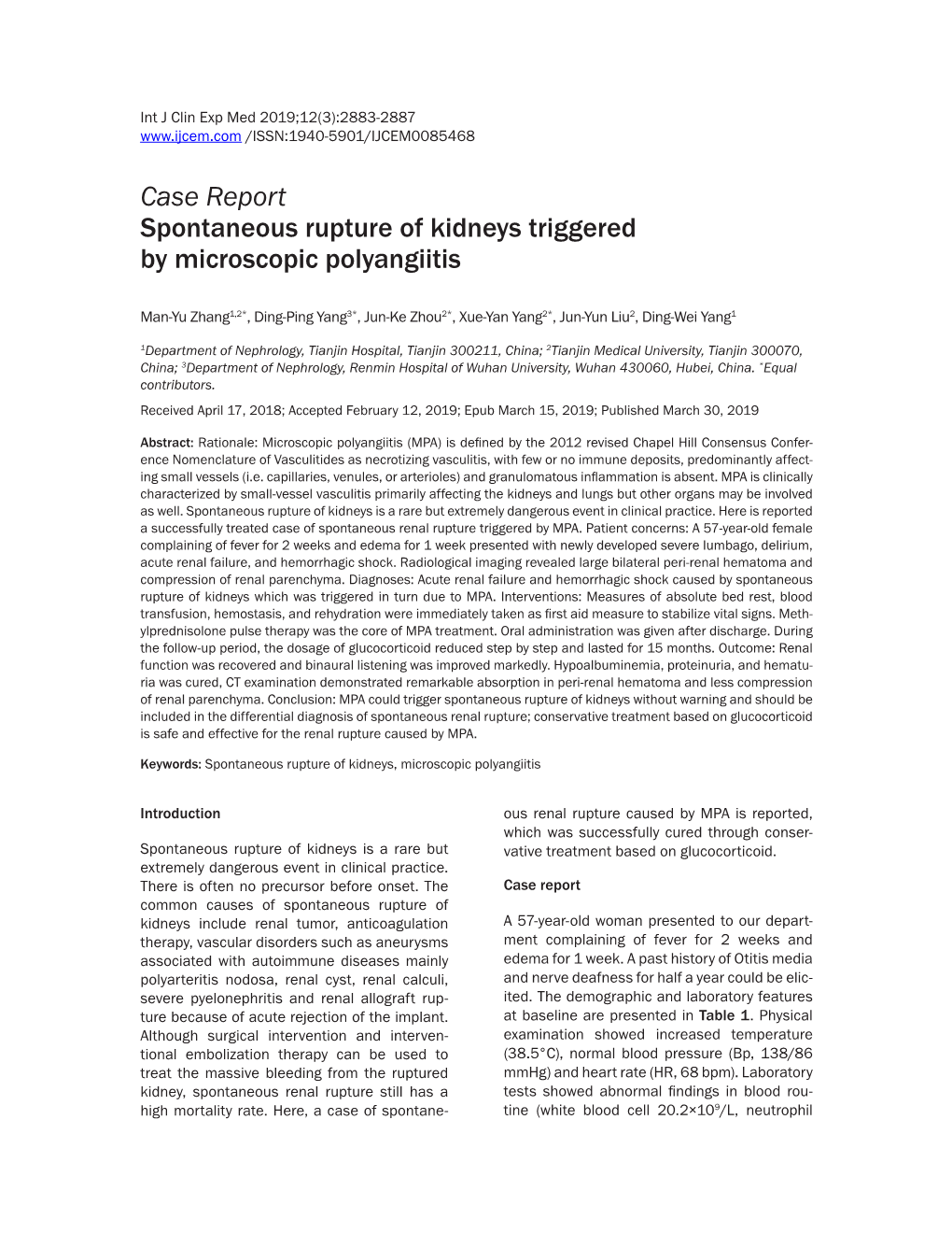 Case Report Spontaneous Rupture of Kidneys Triggered by Microscopic Polyangiitis