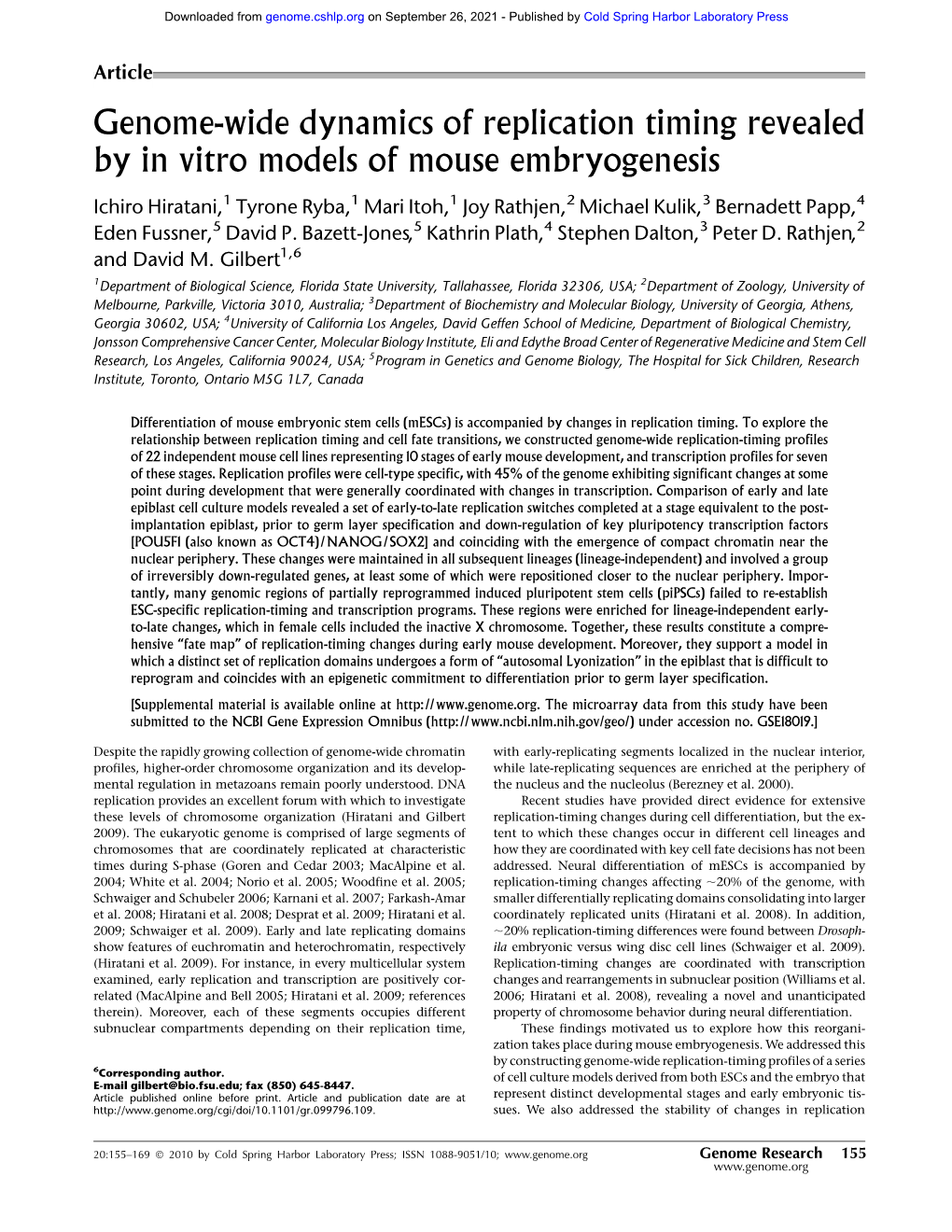 Genome-Wide Dynamics of Replication Timing Revealed by in Vitro Models of Mouse Embryogenesis