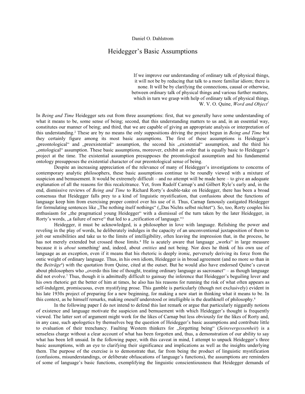 Heidegger's Basic Assumptions