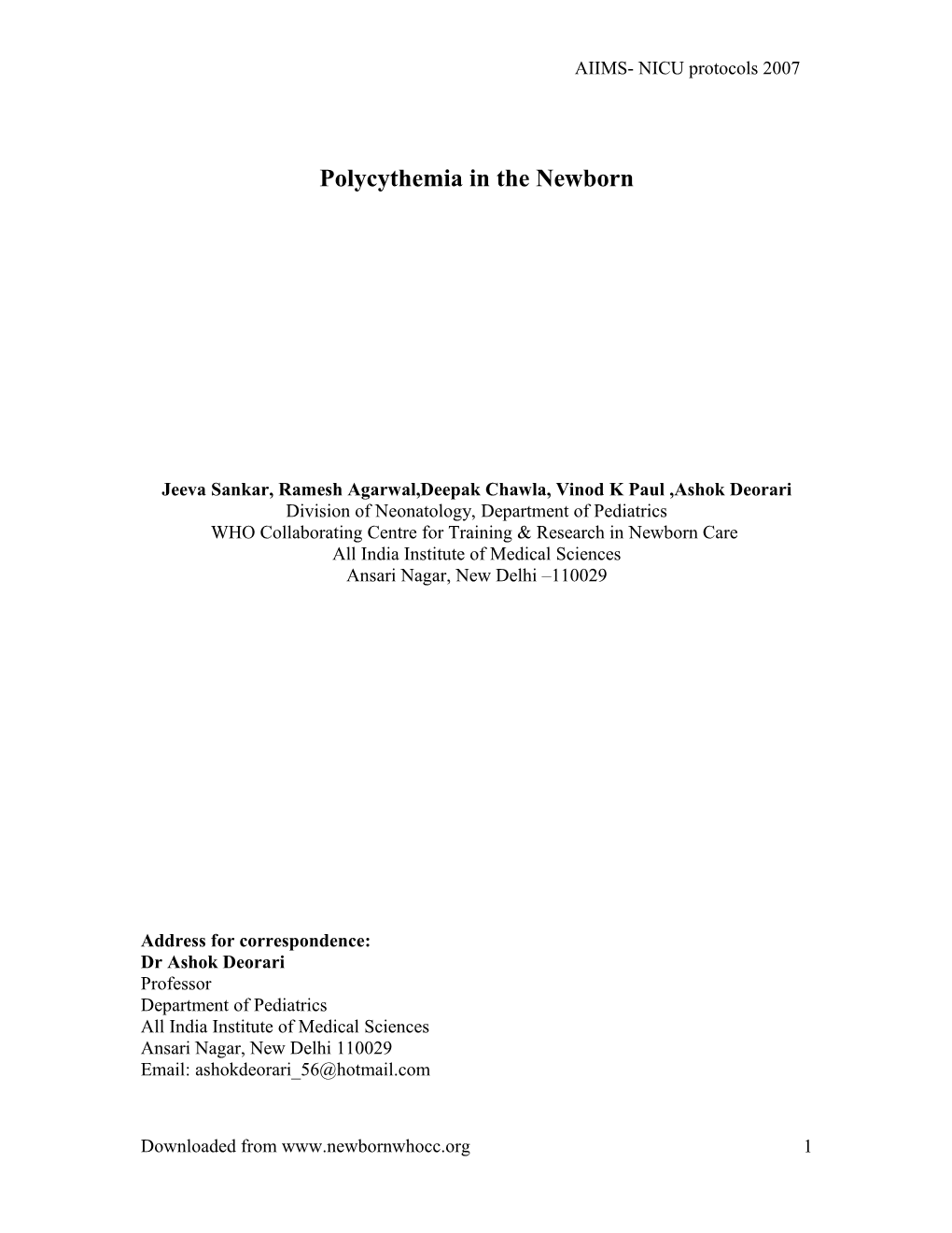 Polycythemia in the Newborn