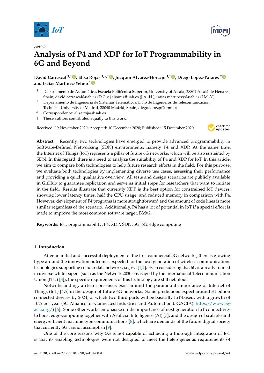 Analysis of P4 and XDP for Iot Programmability in 6G and Beyond
