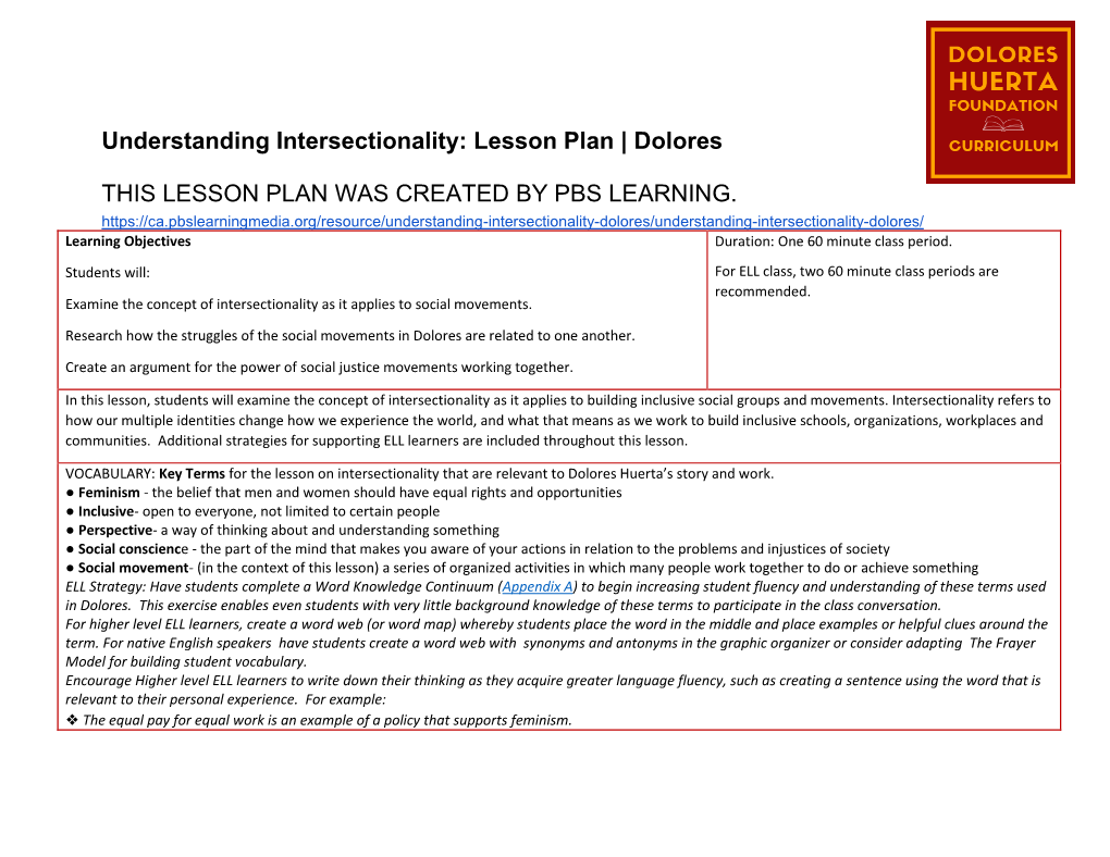 Understanding Intersectionality: Lesson Plan | Dolores