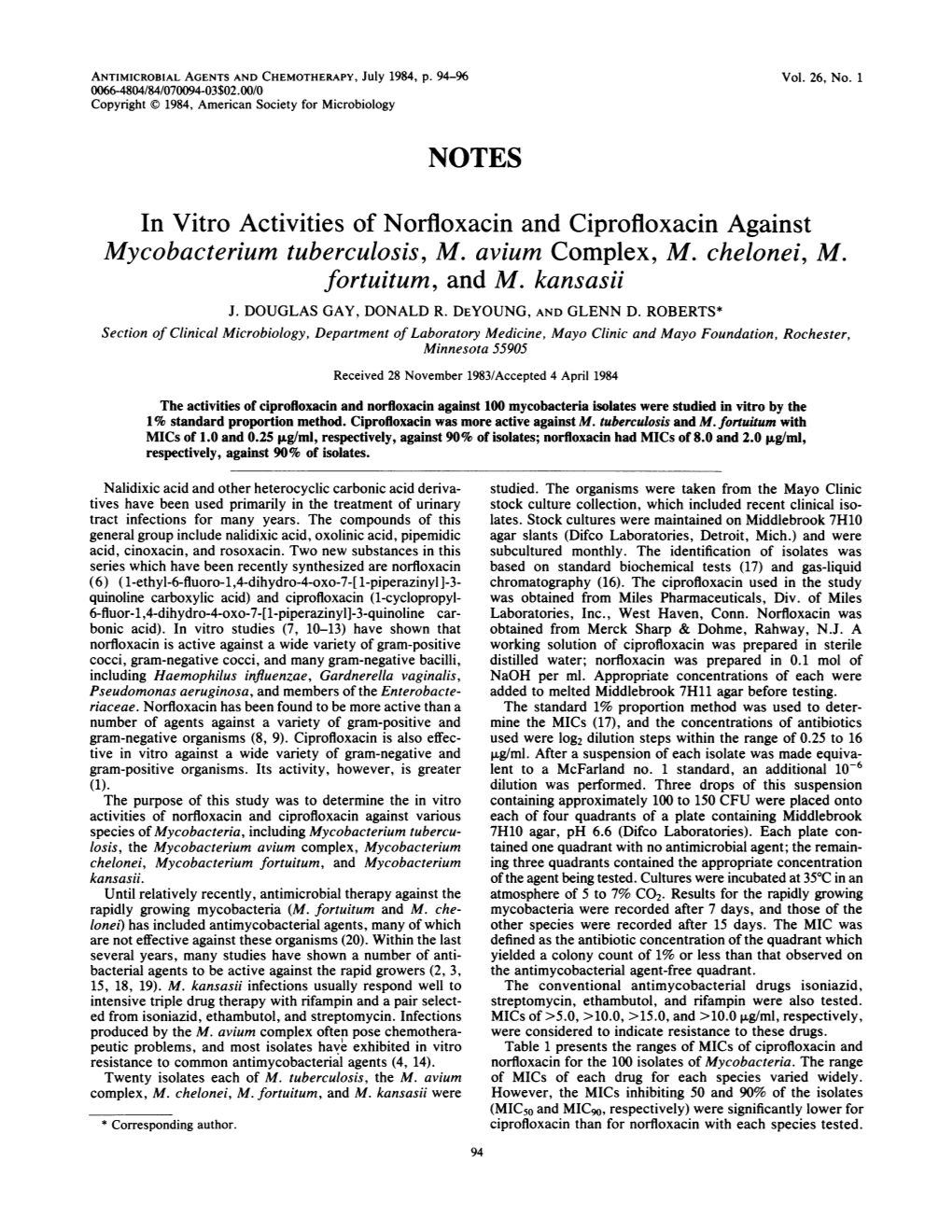 NOTES in Vitro Activities of Norfloxacin and Ciprofloxacin Against