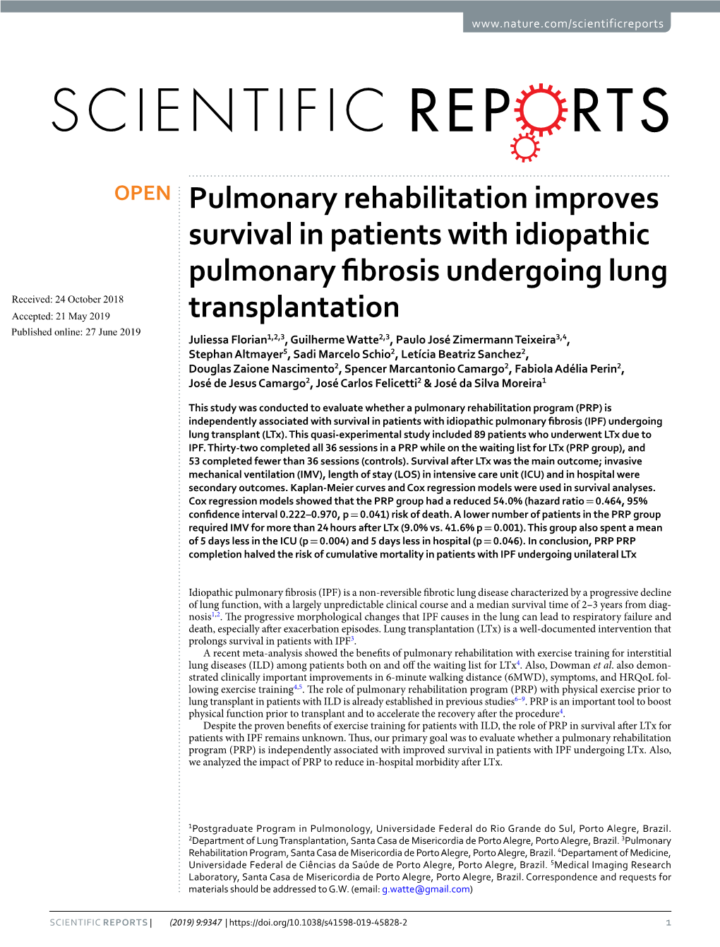 Pulmonary Rehabilitation Improves Survival in Patients with Idiopathic