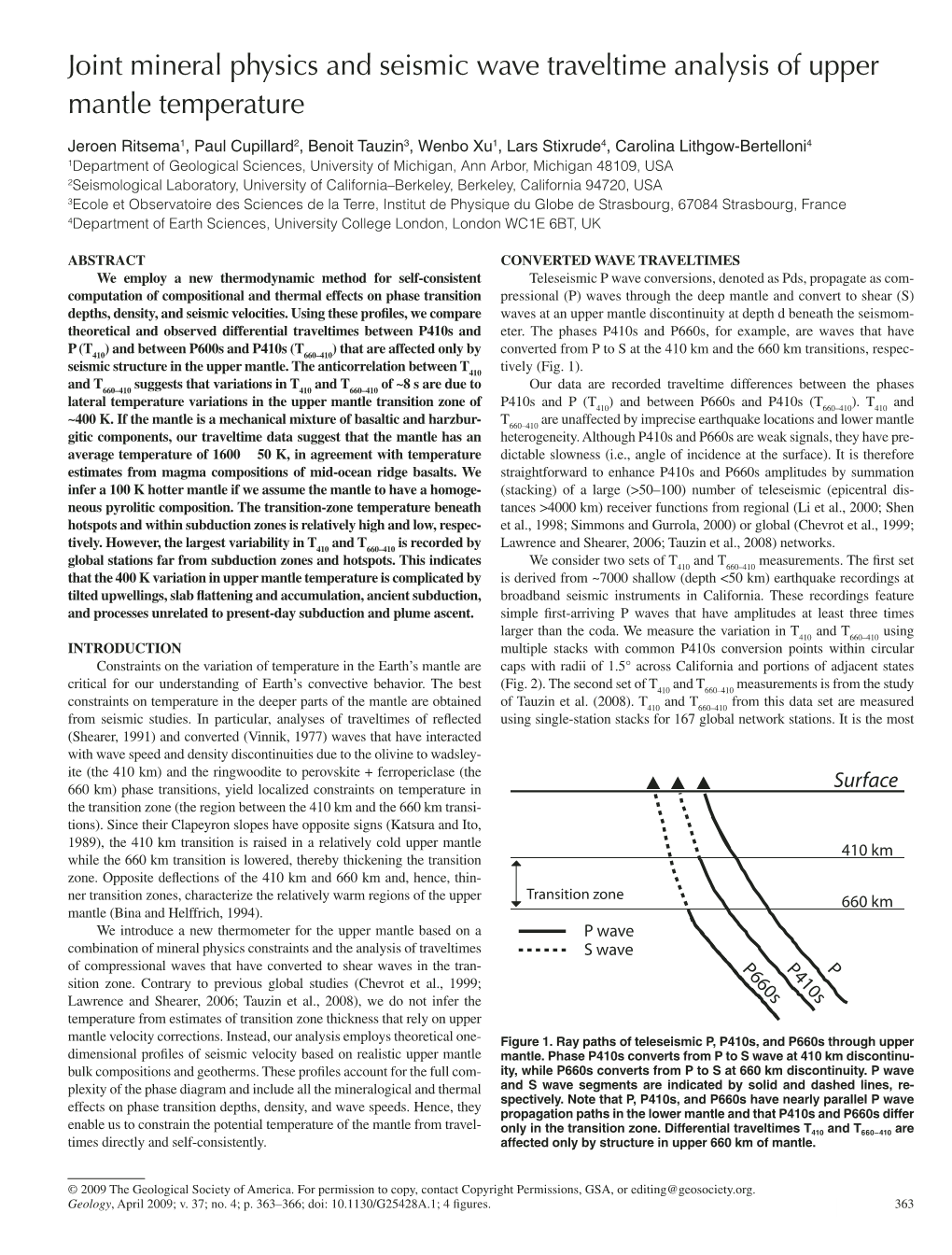 Joint Mineral Physics and Seismic Wave Traveltime Analysis of Upper Mantle Temperature