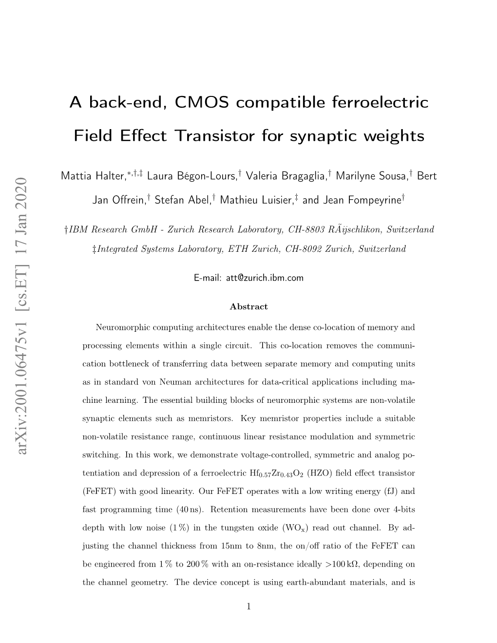 A Back-End, CMOS Compatible Ferroelectric Field Effect Transistor