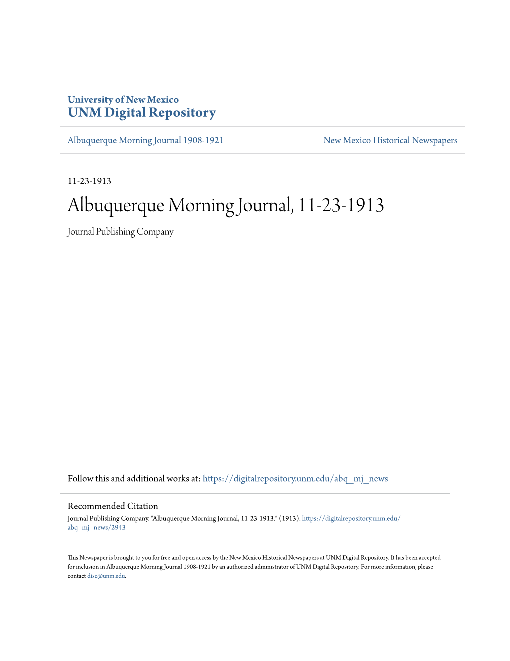 Albuquerque Morning Journal, 11-23-1913 Journal Publishing Company