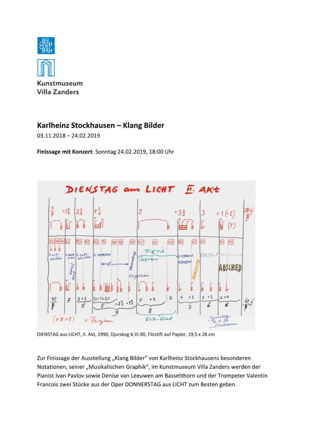 Karlheinz Stockhausen – Klang Bilder 03.11.2018 – 24.02.2019