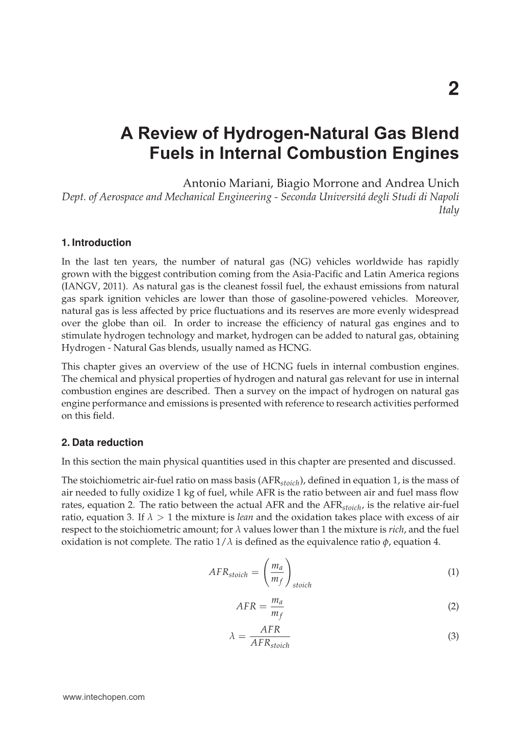A Review of Hydrogen-Natural Gas Blend Fuels in Internal Combustion Engines