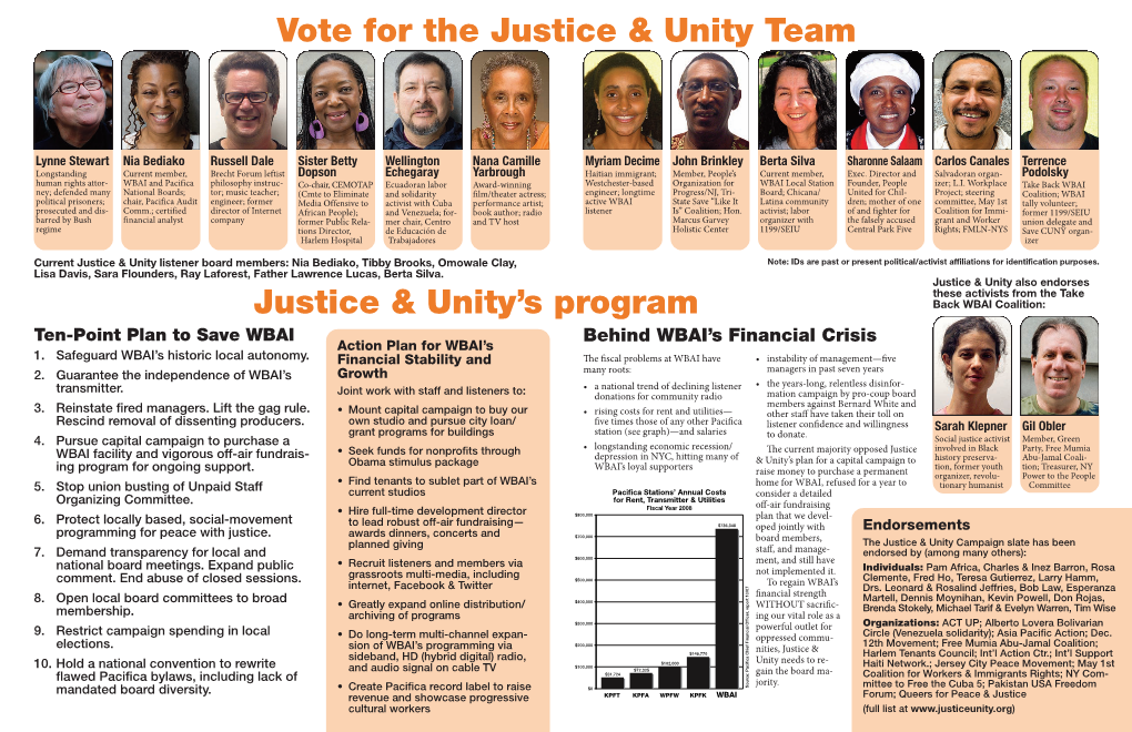 WBAI Justice & Unity Election Mailer Color