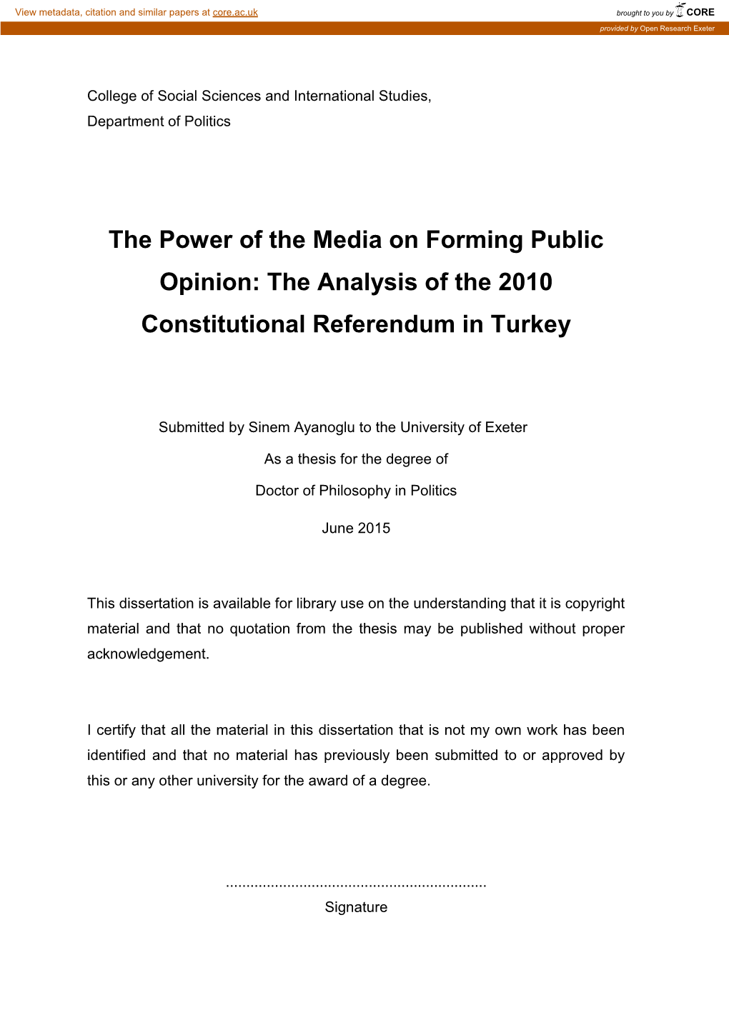 The Analysis of the 2010 Constitutional Referendum in Turkey