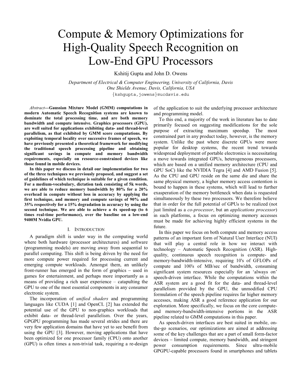 Compute & Memory Optimizations for High-Quality Speech Recognition on Low-End GPU Processors