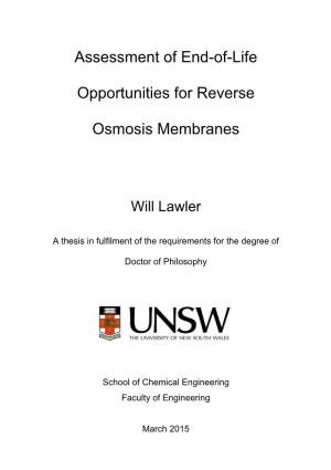 Assessment of End-Of-Life Opportunities for Reverse Osmosis