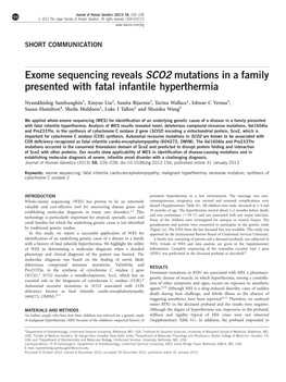 Exome Sequencing Reveals SCO2 Mutations in a Family Presented with Fatal Infantile Hyperthermia