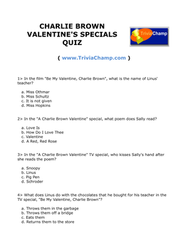 Charlie Brown Valentine's Specials Quiz