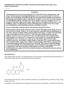 THIORIDAZINE HYDROCHLORIDE- Thioridazine Hydrochloride Tablet, Film Coated Mylan Institutional Inc