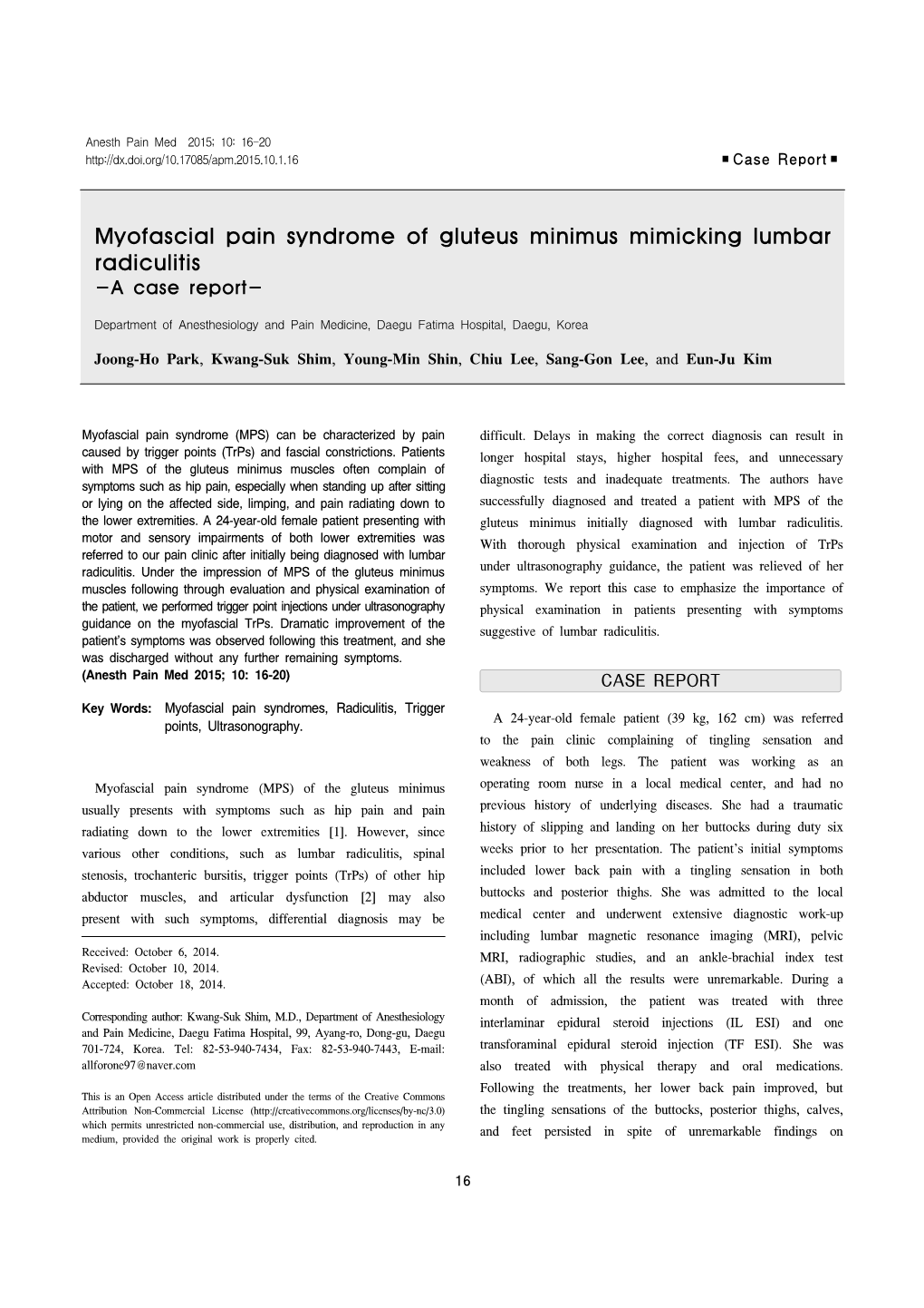 Myofascial Pain Syndrome of Gluteus Minimus Mimicking Lumbar Radiculitis -A Case Report