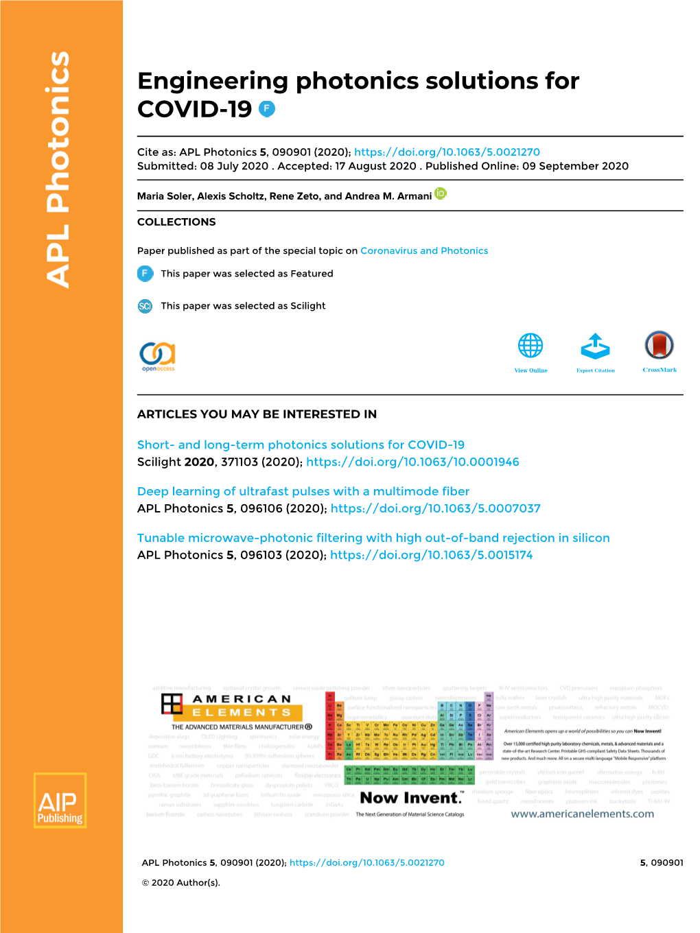 Engineering Photonics Solutions for COVID-19