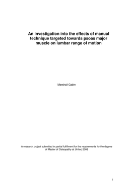 An Investigation Into the Effects of Manual Technique Targeted Towards Psoas Major Muscle on Lumbar Range of Motion