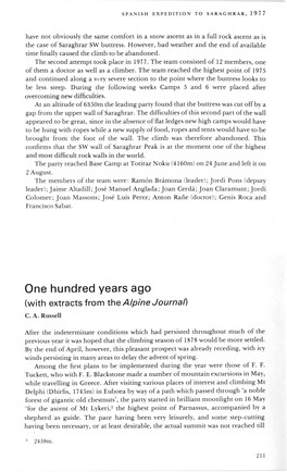 One Hundred Years Ago (With Extracts from the Alpine Journal) C