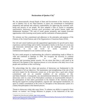 Declaration of Quebec City 1
