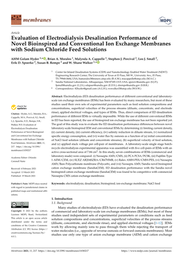 Evaluation of Electrodialysis Desalination Performance of Novel Bioinspired and Conventional Ion Exchange Membranes with Sodium Chloride Feed Solutions