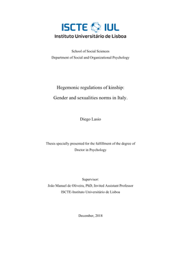 Hegemonic Regulations of Kinship: Gender and Sexualities Norms in Italy