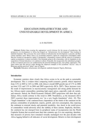 Education Infrastructure and Unsustainable Development in Africa