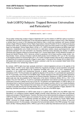 Arab LGBTQ Subjects: Trapped Between Universalism and Particularity? Written by Rebekka Muth