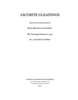 Jacobite Gleanings from the State Manuscripts