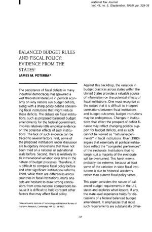 Balanced Budget Rules and Fiscal Policy: Evidence from the States James M