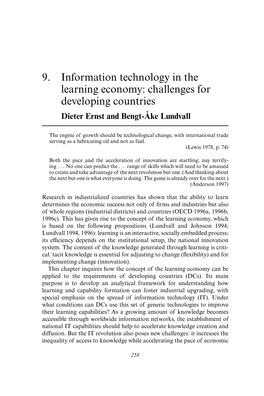 9. Information Technology in the Learning Economy: Challenges for Developing Countries Dieter Ernst and Bengt-Åke Lundvall