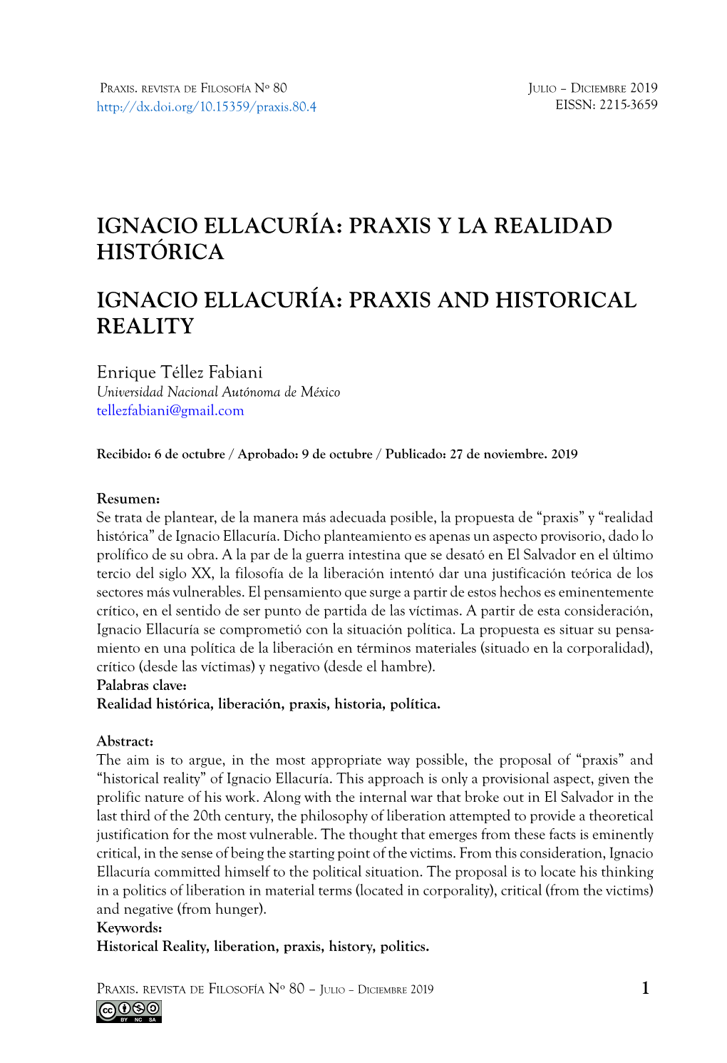 Ignacio Ellacuría: Praxis Y La Realidad Histórica Ignacio