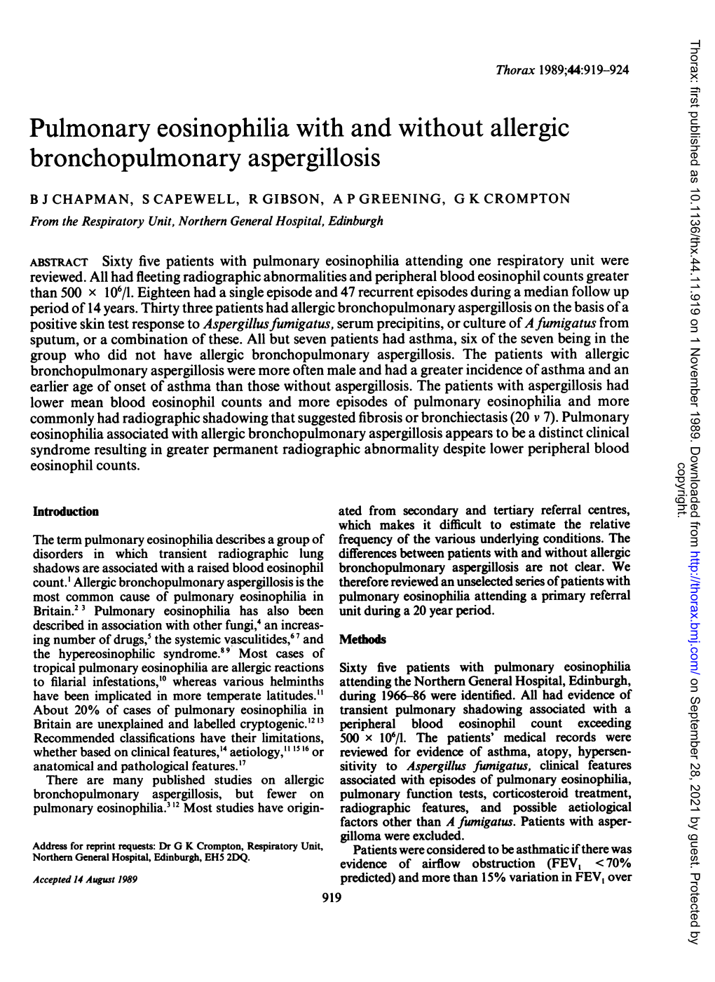 Bronchopulmonary Aspergillosis