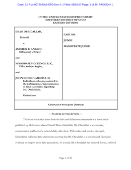 Page 1 of 38 in the UNITED STATES DISTRICT COURT SOUTHERN